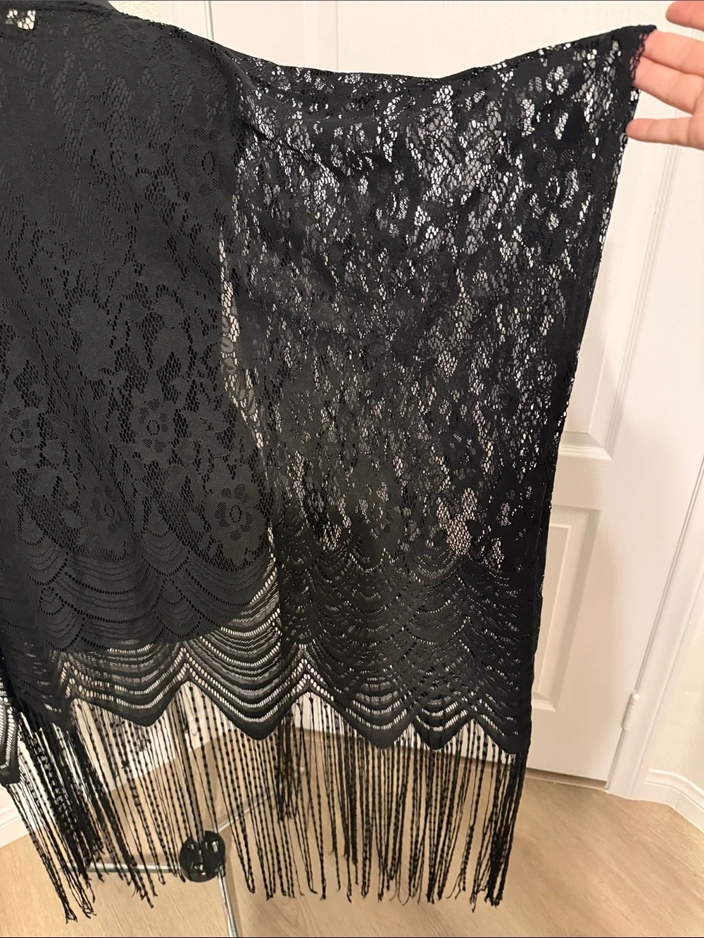 Black Lace Fringe Kimono Cover-Up